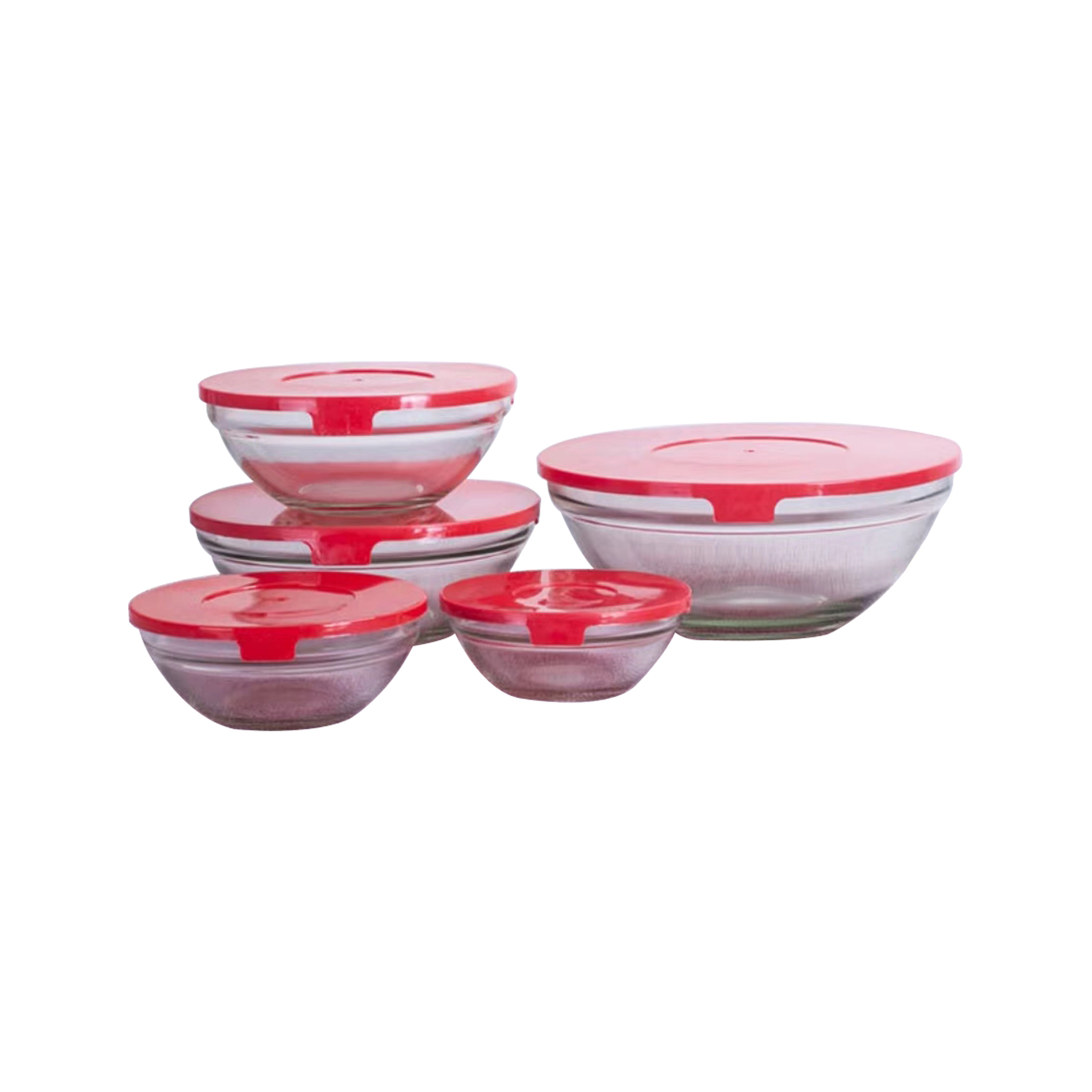 Glass bowl + Lid 5 Set 17.5/14.5/13/11/9.5cm 808