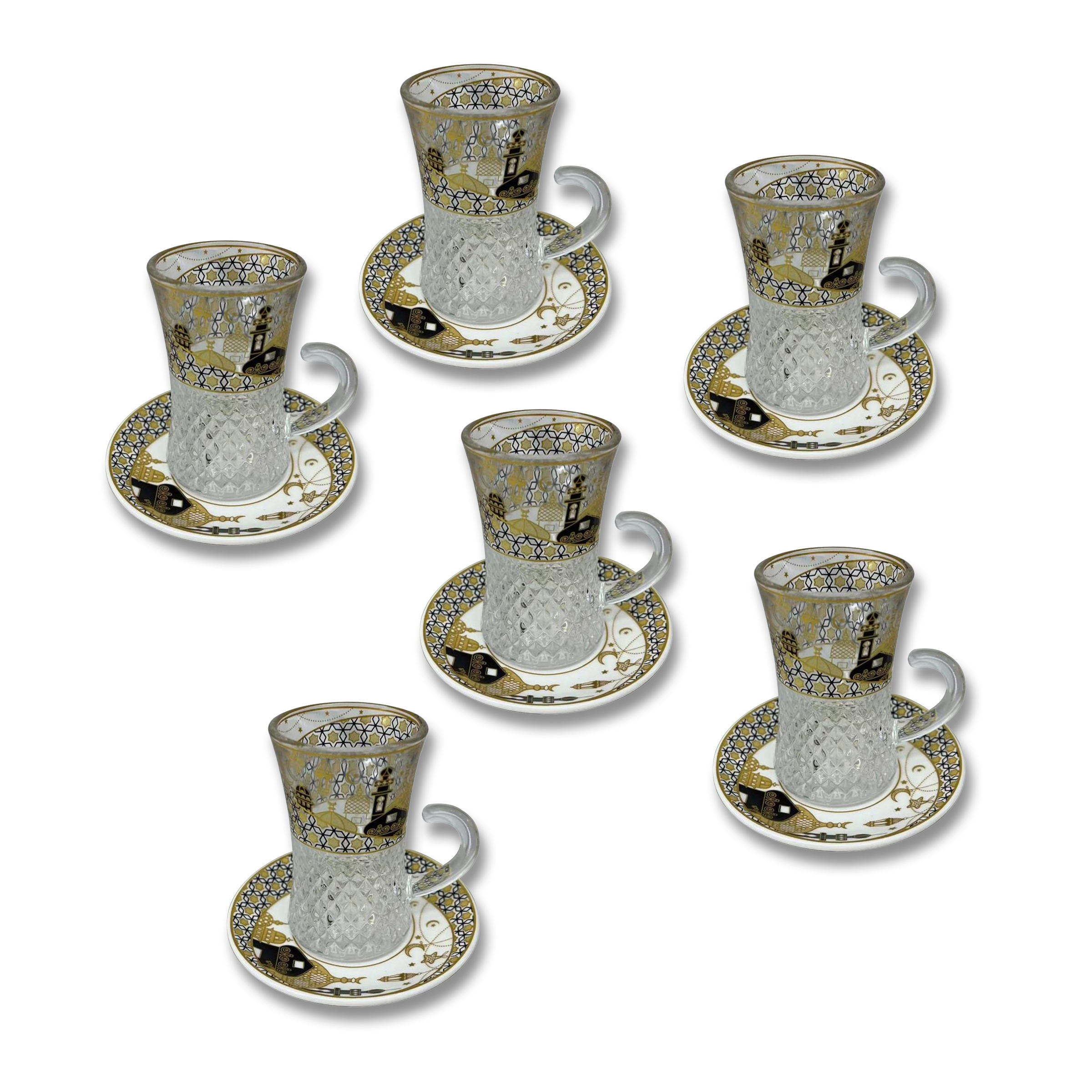 Glass Cup Set 6Pcs Cups / Saucers 1523-3