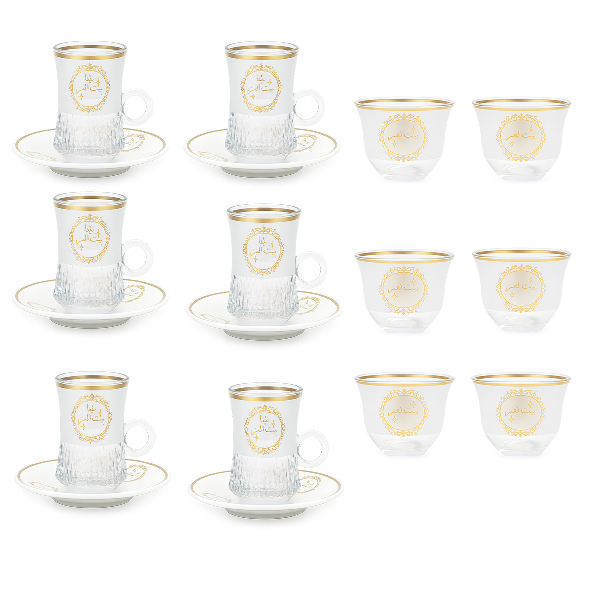 Glass Tea Cup & Arabic Coffee Cup 18 Set Cups/Saucers Gold 8024-3G