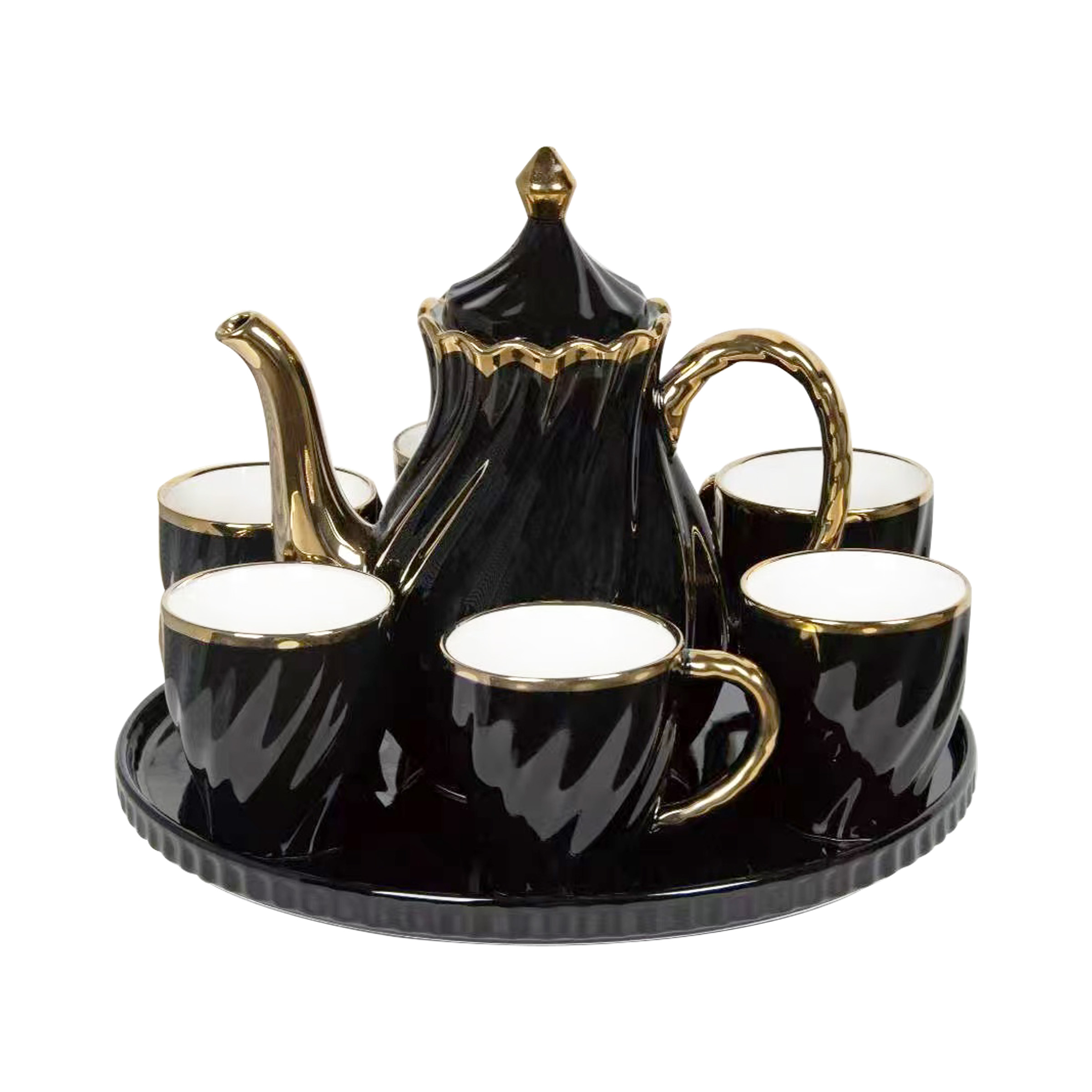 Tea Cup 8 Set Cup/Pot/Tray Black D08H-2