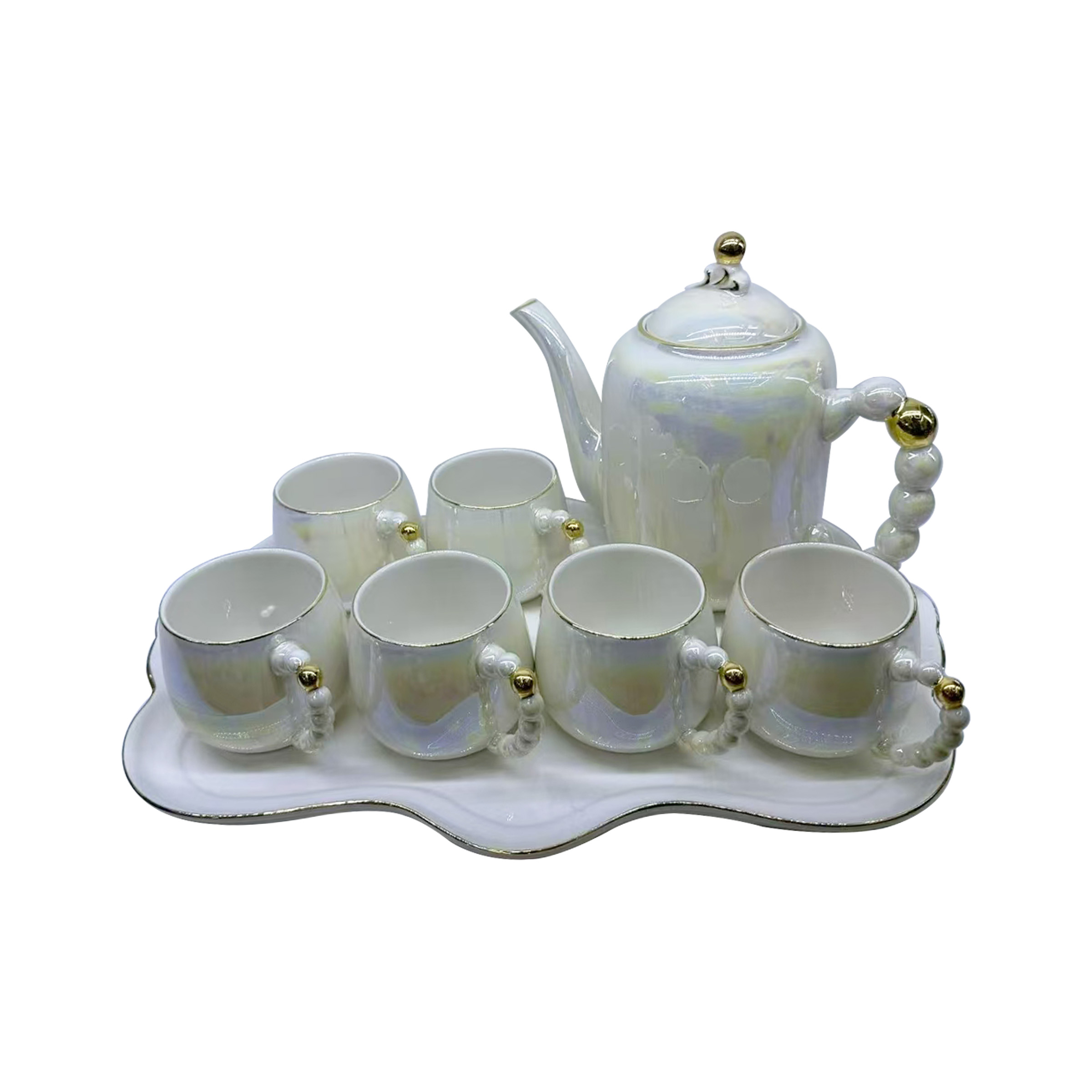 Tea Cup 8 Set Cup/Pot/Tray White F010-1